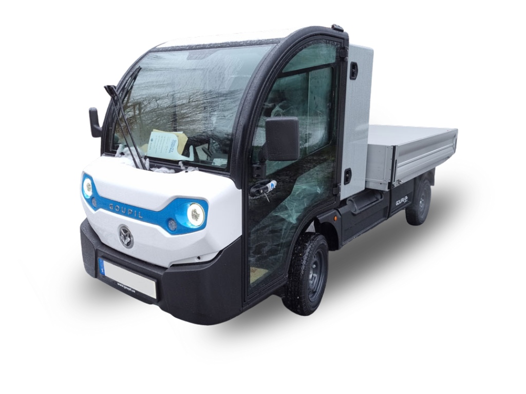 Goupil elektriskt arbetsfordon &ndash; Kompakt eldrivet transportfordon med &ouml;ppet lastflak f&ouml;r stadsmilj&ouml; och servicejobb.