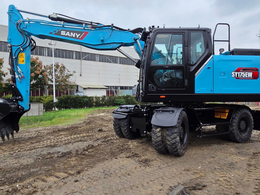 SANY SY175EW elektrisk hjulgrävare utomhus på hårdgjord yta