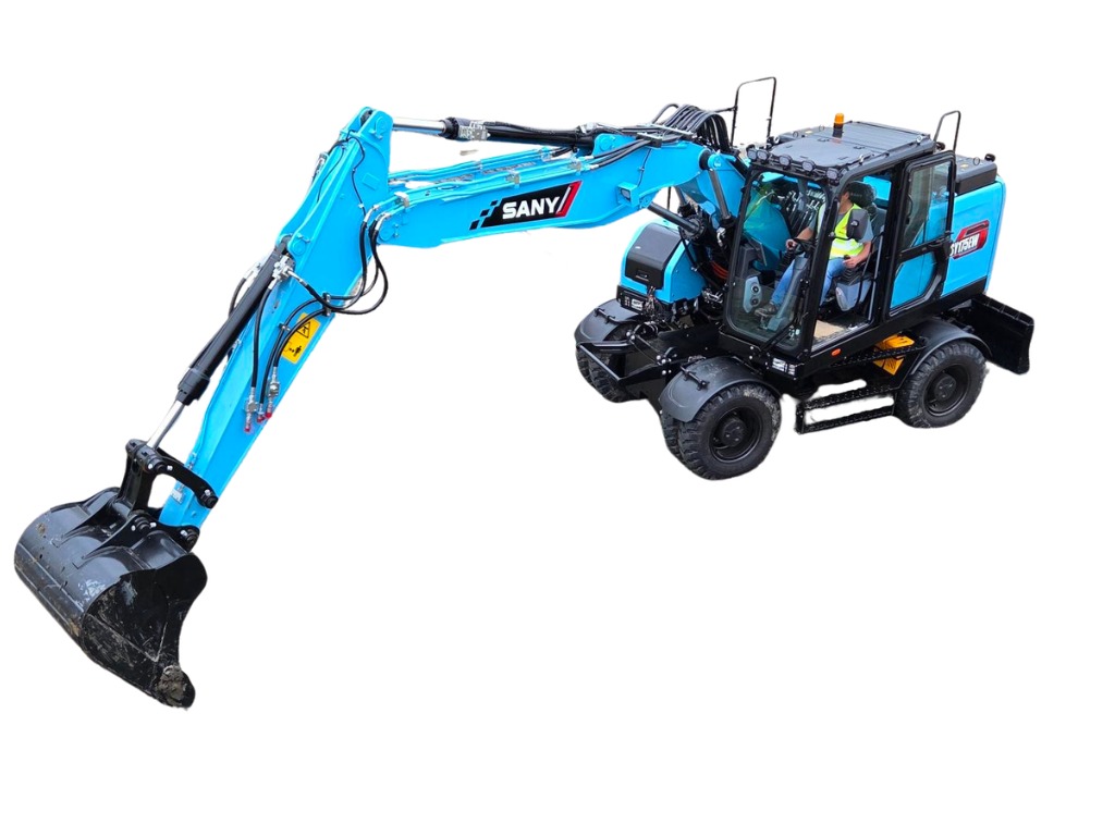 SANY SY175EW elektrisk hjulgrävare sidovy